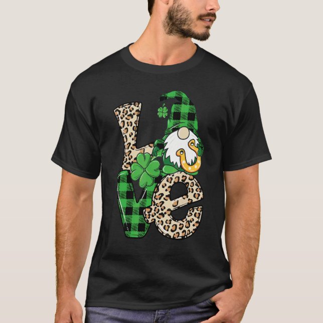 Leopard Liebe Gnome Lucky Kleeblatt St Patrick's D T-Shirt (Vorderseite)