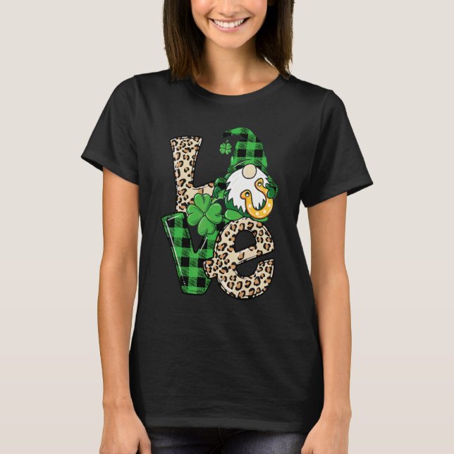 Leopard Liebe Gnome Lucky Kleeblatt St Patrick's D T-Shirt (Vorderseite)