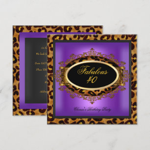 Leopard Lila Gold Schwarz Geburtstag Fabelhaft 40 Einladung