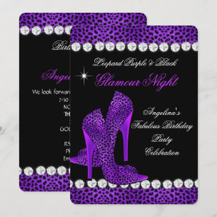 Leopard Lila Schwarzer Glamour Nacht Glitter Schuh Einladung