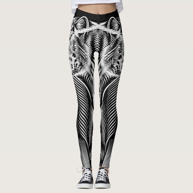 Leopard Line Flow – Artistic Black & White Leggings (Vorderseite)