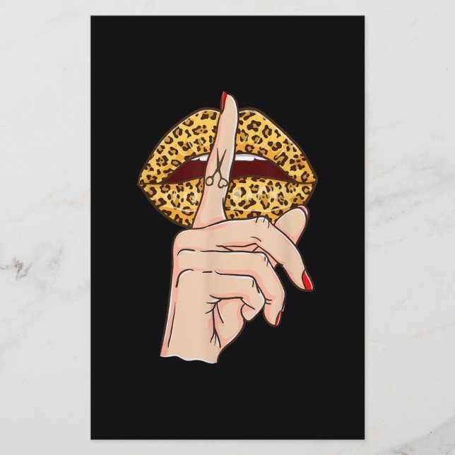 Leopard Lips Scissors Tattoo Finger Cool Barber Briefpapier (Vorderseite)