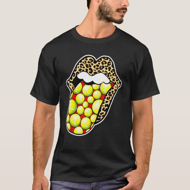 Leopard Lips Tennis Zunge Sticken T-Shirt (Vorderseite)