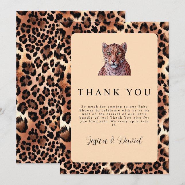 Leopard Luxury Lion Tiger Wool Muster Baby Dusche Dankeskarte (Vorne/Hinten)