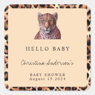 Leopard Luxury Lion Tiger Wool Muster Baby Dusche Quadratischer Aufkleber