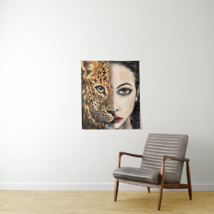 Leopard Mädchen - Emotions-Tapete - Malerei Kunst Wandteppich