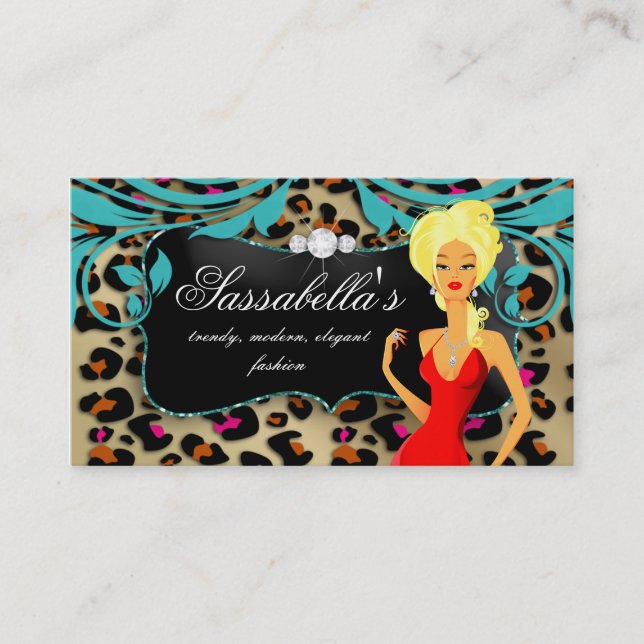 Leopard Makeup Juwelry Fashion Blonde Visitenkarte (Vorderseite)