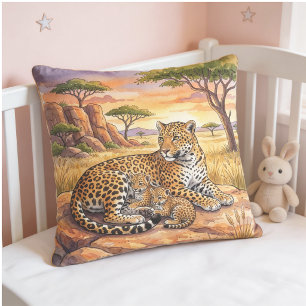 Leopard Mama und ihre Jungen Safari-Tiere Kissen