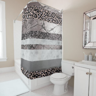 Leopard Marmor Glitter Streifen Glam 1 Duschvorhang