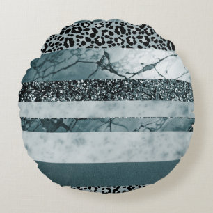 Leopard-Marmor-Glitter-Streifen Glam 2 Rundes Kissen