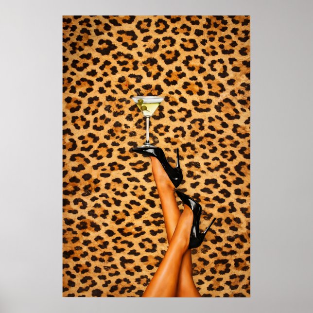 Leopard Martini Poster, Glam Mode Wandkunst Poster (Vorne)