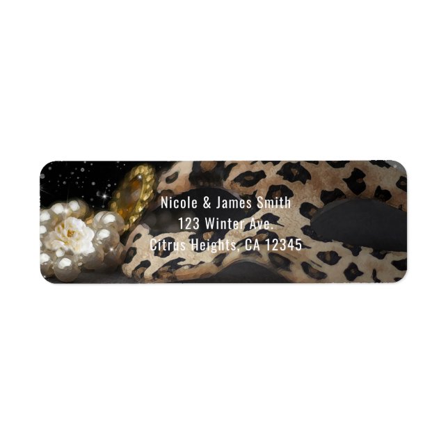 Leopard Masquerade Mask & Pearls Party Einladung (Vorne)