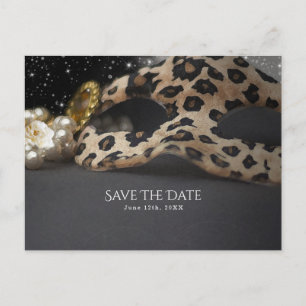 Leopard Masquerade Maske & Perle Save-the-Date Ankündigungspostkarte