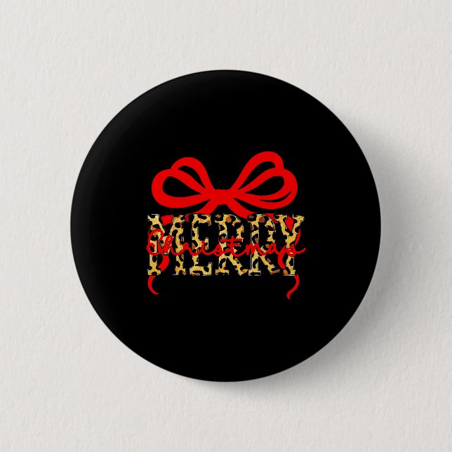 Leopard Merry Christmas Coquette Bow Xmas Holiday  Button (Vorderseite)