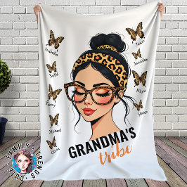 Leopard Messy Bun and Butterflies Individuellen Na Fleecedecke