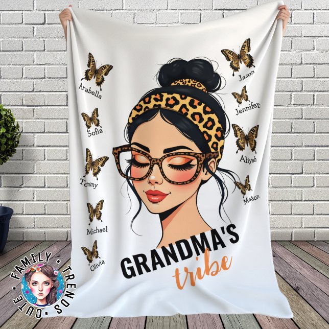 Leopard Messy Bun and Butterflies Individuellen Na Fleecedecke (Von Creator hochgeladen)