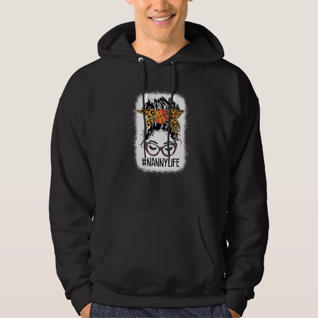 Leopard Messy Bun Basketball Nanny Life Game Day M Hoodie (Vorderseite)