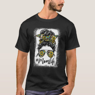 Leopard Messy Bun Mama Mama Sonnenblumen T-Shirt