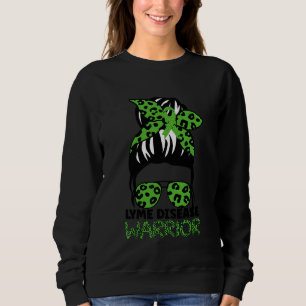 Leopard Messy Hair Bun Lyme Disease Warrior for Wo Sweatshirt