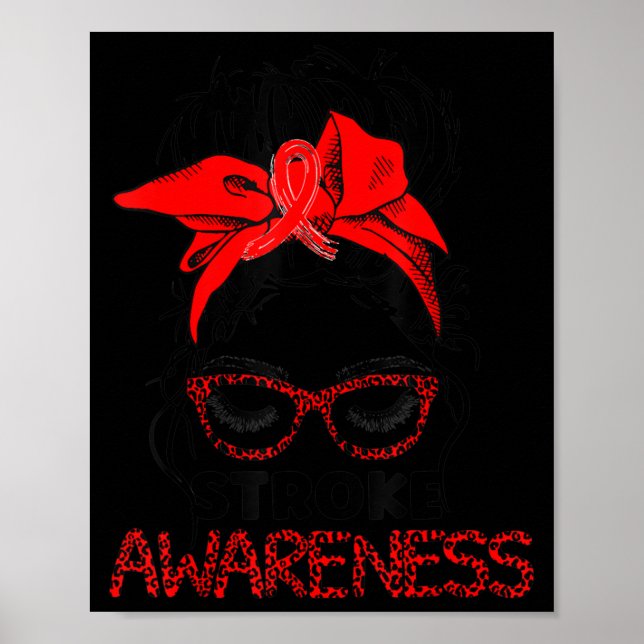 Leopard Messy Hair Bun Stroke Awareness Survivor W Poster (Vorne)