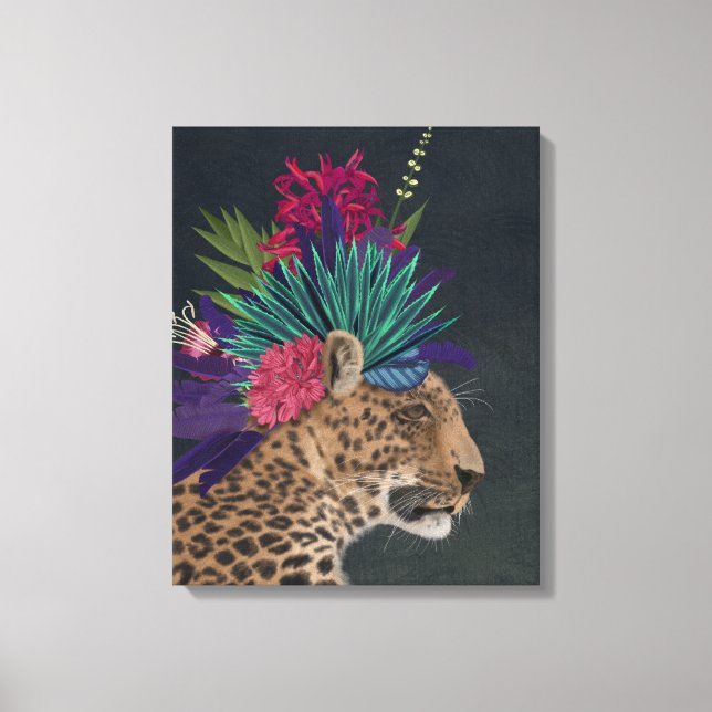 Leopard mit tropischem Kopfteil Leinwanddruck (Vorderseite)