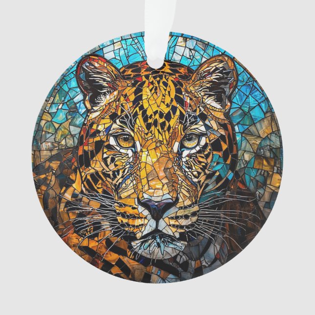 Leopard mit warmen und Coolen Farbtönen Ornament (Vorderseite)