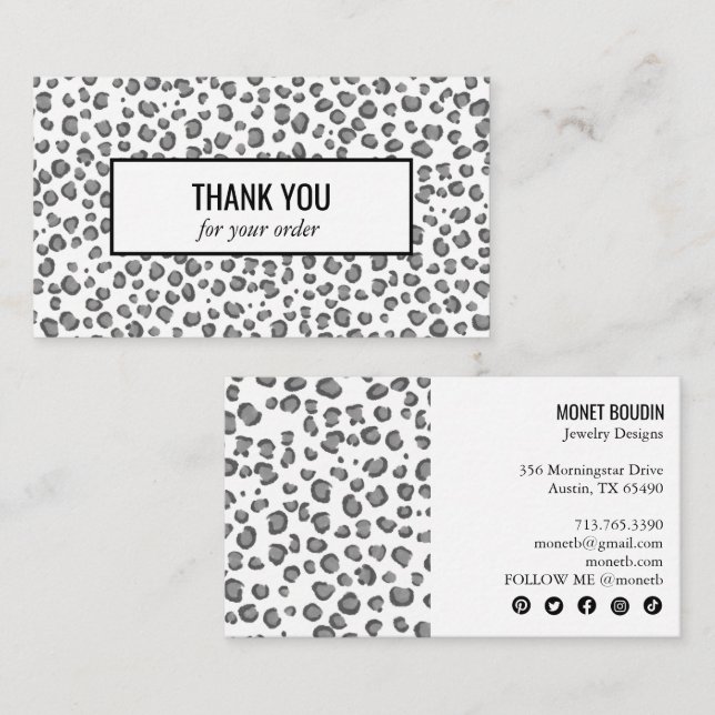 Leopard Modern Animal Print Social Media Icons Visitenkarte (Vorne/Hinten)