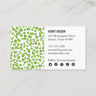 Leopard Modern Chic Green Animal Print Simple Visitenkarte
