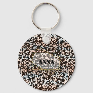 Leopard, modern, gepunktet, braun, personalisiert schlüsselanhänger