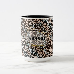 Leopard, modern, gepunktet, braun, personalisiert zweifarbige tasse