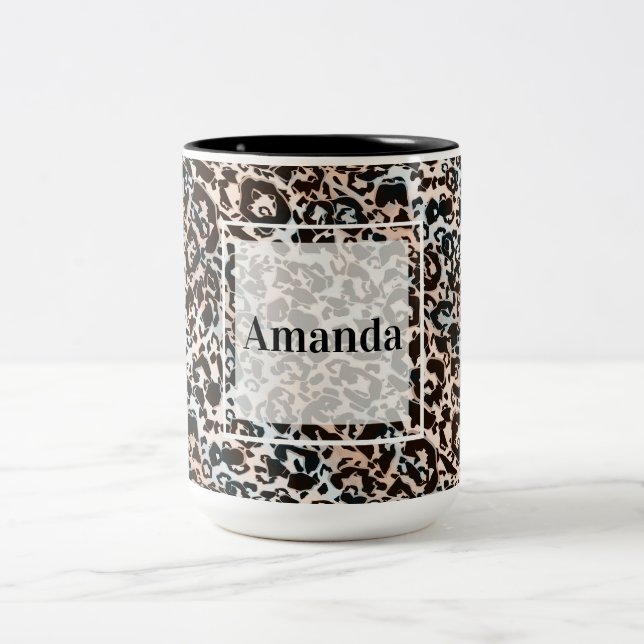 Leopard, modern, gepunktet, braun, personalisiert zweifarbige tasse (Mittel)