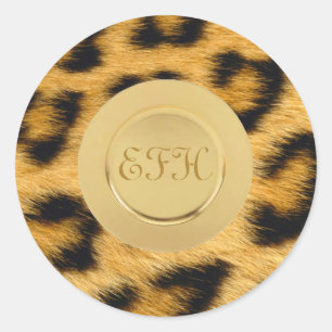 Leopard-Monogramm-Aufkleber Runder Aufkleber