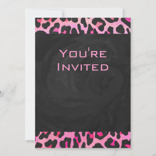 Leopard-Monogramm, Schwarz und Heiß-Rosa Einladung