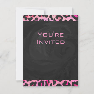 Leopard-Monogramm, Schwarz und Heiß-Rosa Einladung