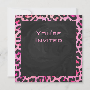 Leopard-Monogramm, Schwarz und Heiß-Rosa Einladung