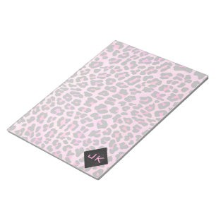 Leopard-Monogramm, Schwarz und Heiß-Rosa Notizblock