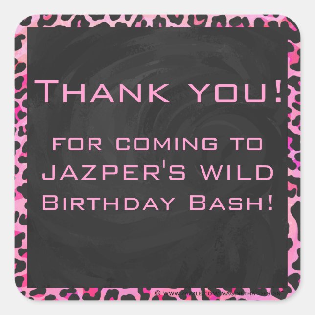 Leopard-Monogramm, Schwarz und Heiß-Rosa Quadratischer Aufkleber (Vorderseite)