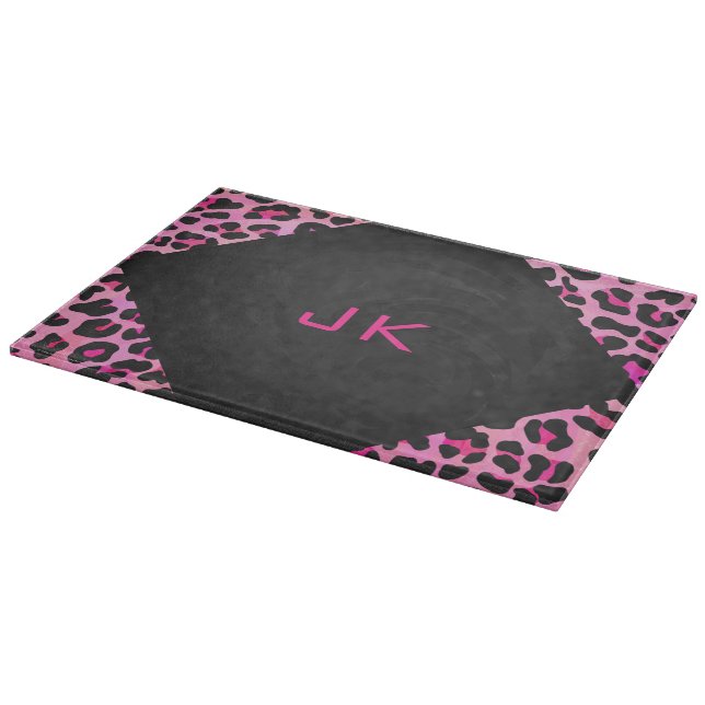 Leopard-Monogramm, Schwarz und Heiß-Rosa Schneidebrett (Ecke)