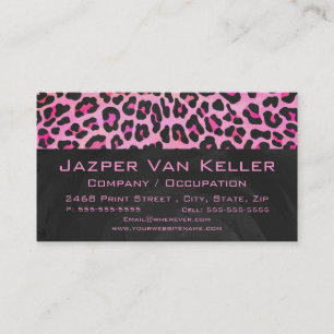 Leopard-Monogramm, Schwarz und Heiß-Rosa Visitenkarte