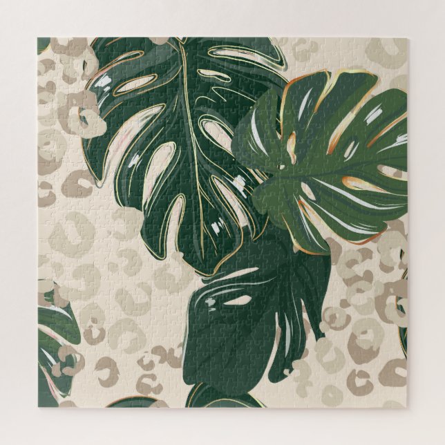 Leopard Monstera: Jungle Print Vintag. (Vertikal)