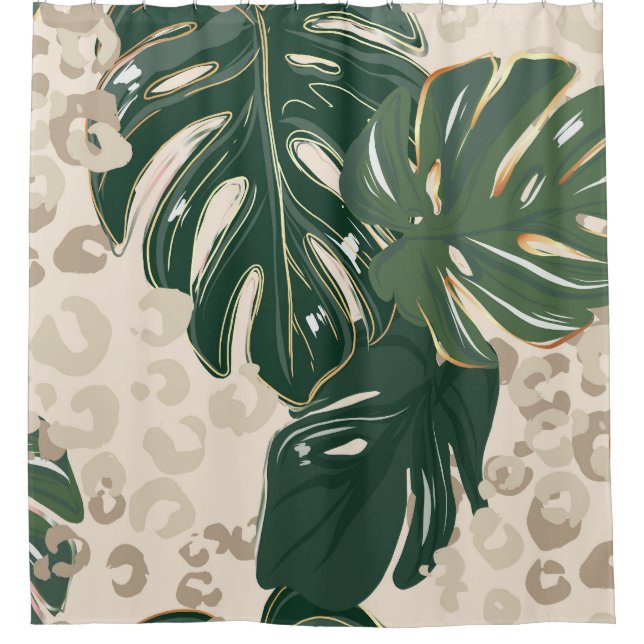 Leopard Monstera: Jungle Print Vintag. Duschvorhang (Vorderseite)