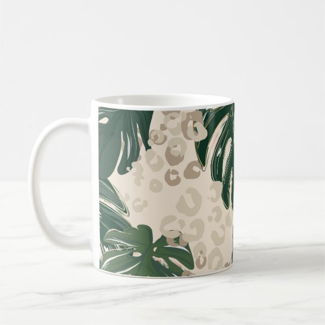 Leopard Monstera: Jungle Print Vintag. Kaffeetasse (Links)