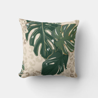 Leopard Monstera: Jungle Print Vintag. Kissen