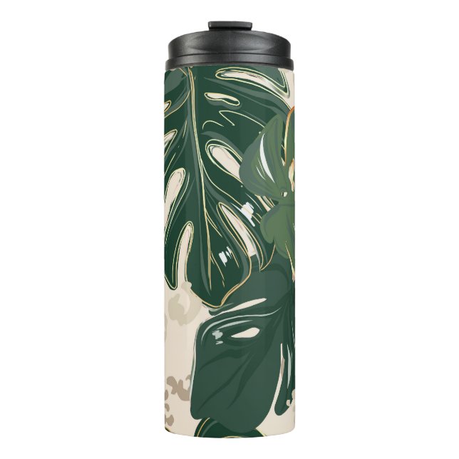 Leopard Monstera: Jungle Print Vintag. Thermosbecher (Vorderseite)