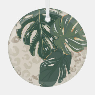 Leopard Monstera: Vintage-Dschungeldruck. Ornament Aus Glas