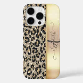 Leopard Muster Black Bronze Monogram iPhone 16 Pro Hülle