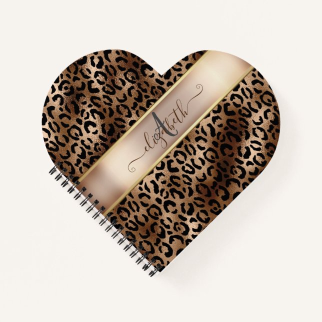 Leopard Muster Black Bronze Monogram Notizbuch (Vorderseite)