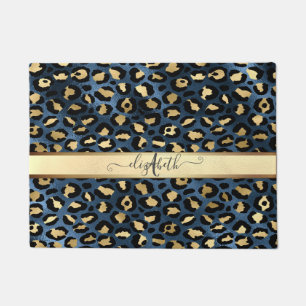 Leopard Muster Blue Gold Monogram Fußmatte