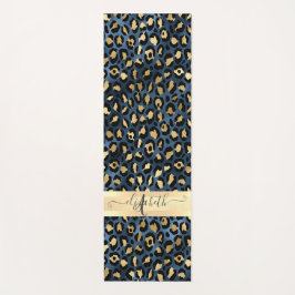 Leopard Muster Blue Gold Monogram Yogamatte