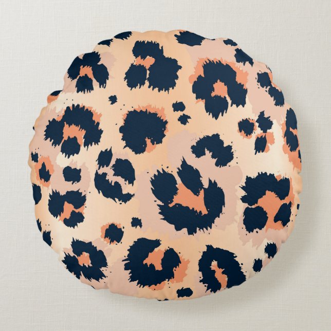 Leopard Muster: Funny Seamless Design Rundes Kissen (Vorderseite)